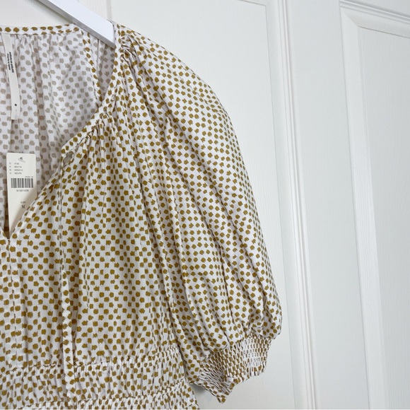 Anthropologie Somerset Abstract Dot Puff Sleeve Tiered Maxi Dress White Tan NWT - Picture 7 of 12